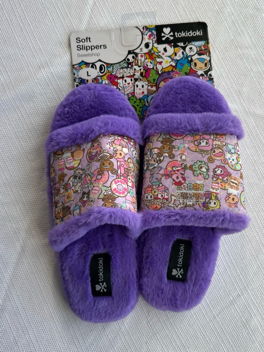 tokidoki Purple Plush Slip-On Slippers with Character Print